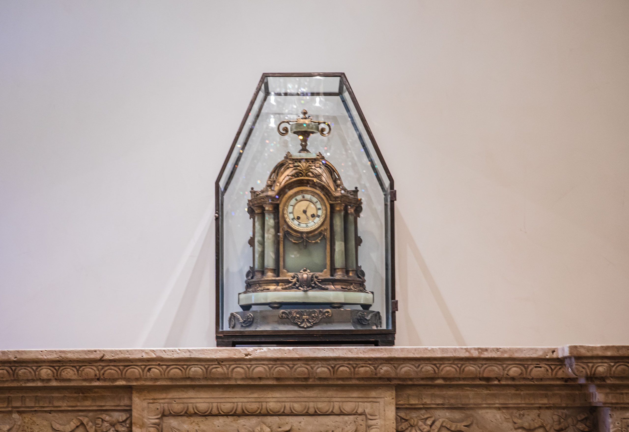 Chinese Jade Clock in glass case